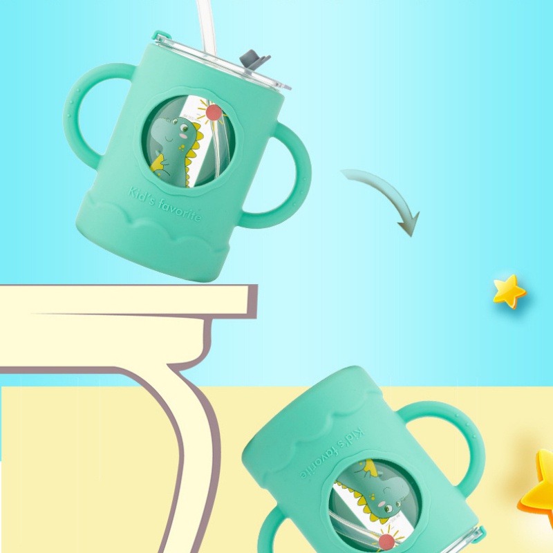 Cốc uống sữa có ống hút chống bỏng / rơi in hoạt hình đáng yêu tiện dụng cho trẻ nhỏ