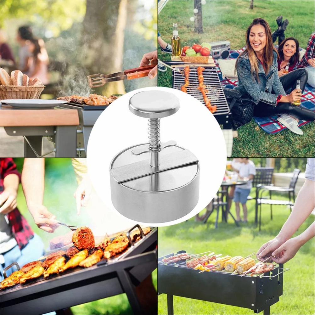 Máy Ép Burger Mới Máy Ép Hamburger Khuôn Làm Burger Thịt Bò Nướng Phô Mai Hình Tròn Bằng Thép Không Gỉ 304