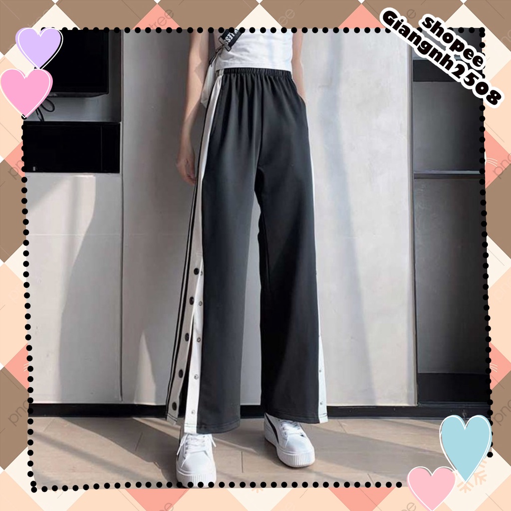 Q017 Quần culottes cúc bấm xẻ tà nam nữ  Quần suông dài ống rộng đen trắng mặc với croptop áo body đẹp