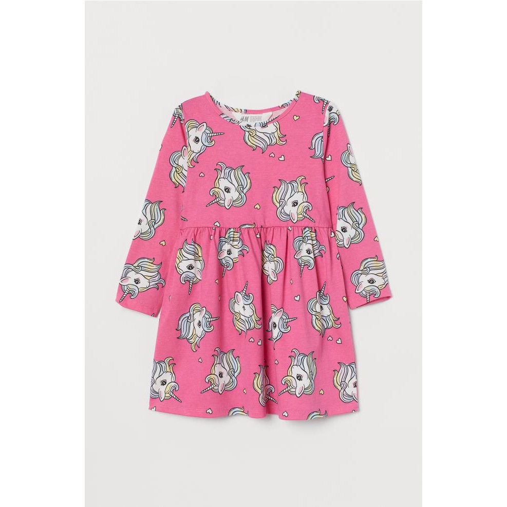 Váy dài tay unicorn hồng HM H&amp;M sz 6-8, 8-10y _hàng chính hãng Mỹ