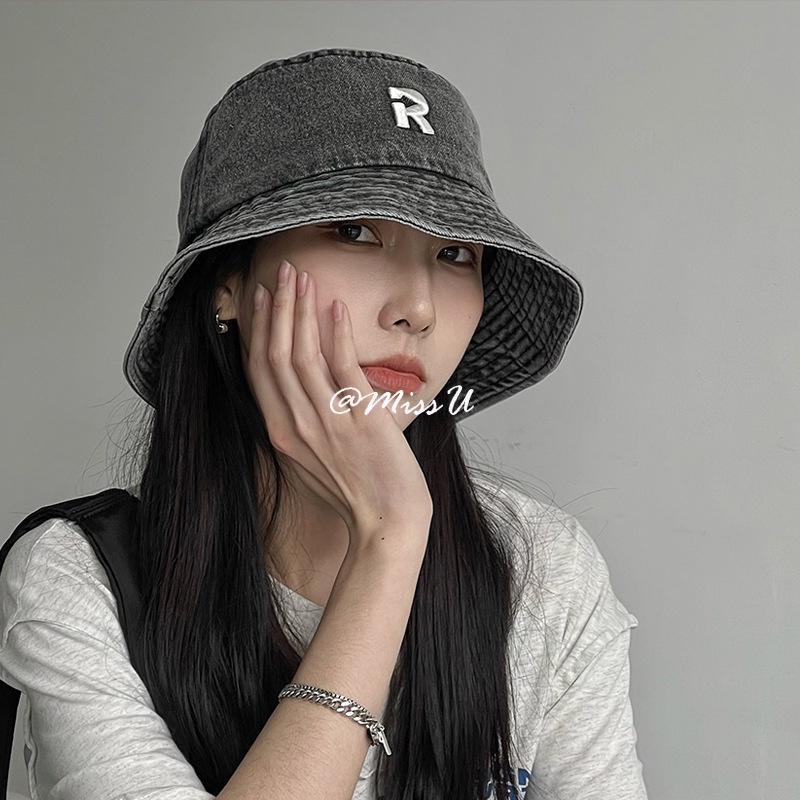 Nón Tai Bèo Denim Thêu Chữ R Thời Trang Hàn Quốc
