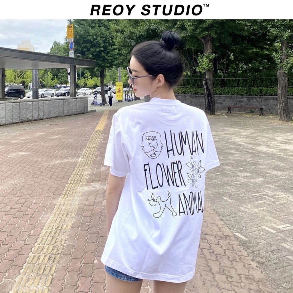 Áo thun nữ REOY-Human Flower , áo phông form rộng tay lỡ cá tính chất cotton dày dặn basic hiện đại hàn quốc