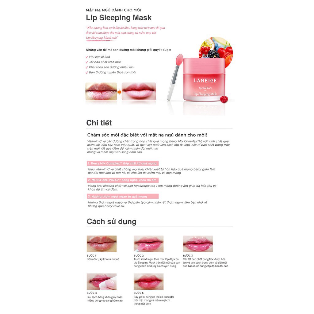 Mặt nạ môi LANEIGE Lip Sleeping Mask - Mặt nạ ngủ ủ môi LANEIGE mini dưỡng môi 3g | BigBuy360 - bigbuy360.vn