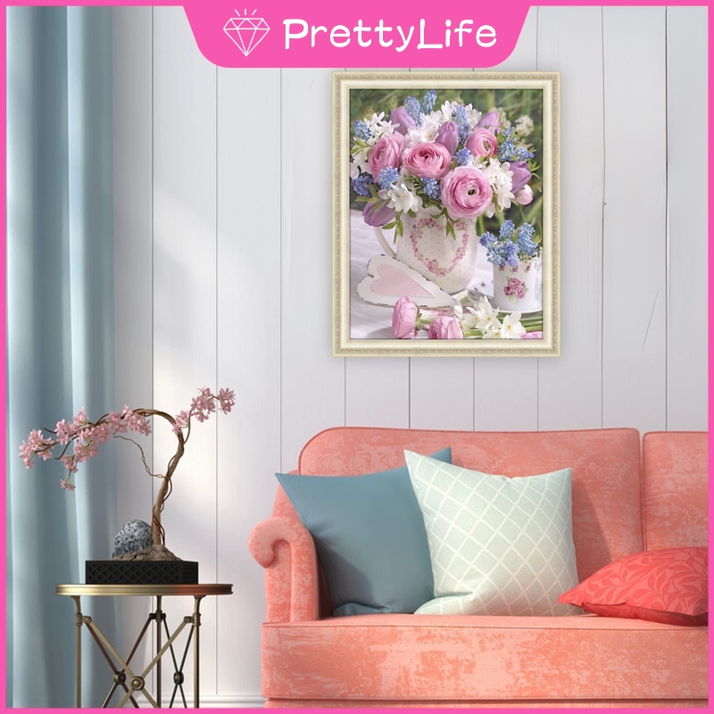 Bộ Tranh Đính Đá 5d Họa Tiết Giỏ Hoa Độc Đáo Diy 40x50cm