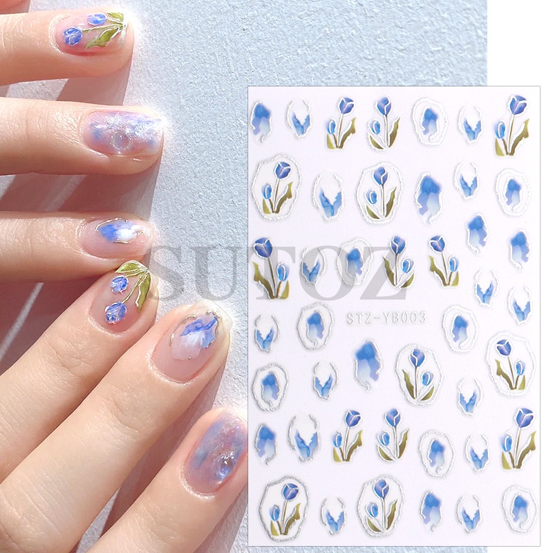 Miếng Dán Trang Trí Móng Tay Họa Tiết Hoa Tulip Dập Nổi Phong Cách Nhật Bản Thời Trang Xuân Hè 2022 Mới