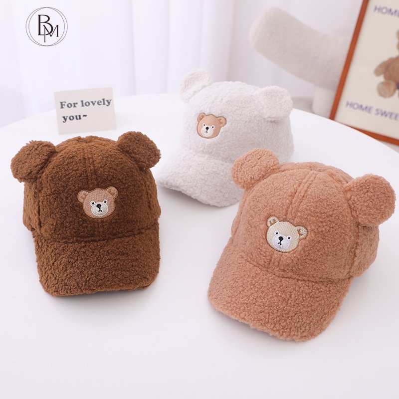 Mũ lưỡi trai BANMA bằng lông cừu giữ ấm thời trang thu đông cho bé 3-6 tuổi