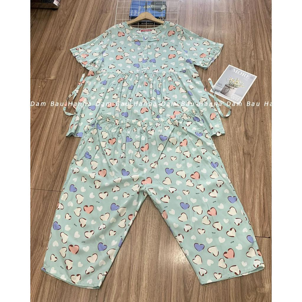 [HANNA 55-85kg] Đồ bầu tôn 2 da cao cấp mặc ở nhà quần lửng siêu mát mùa hè cởi nút cho bé ty được bigsize từ 55-85kg