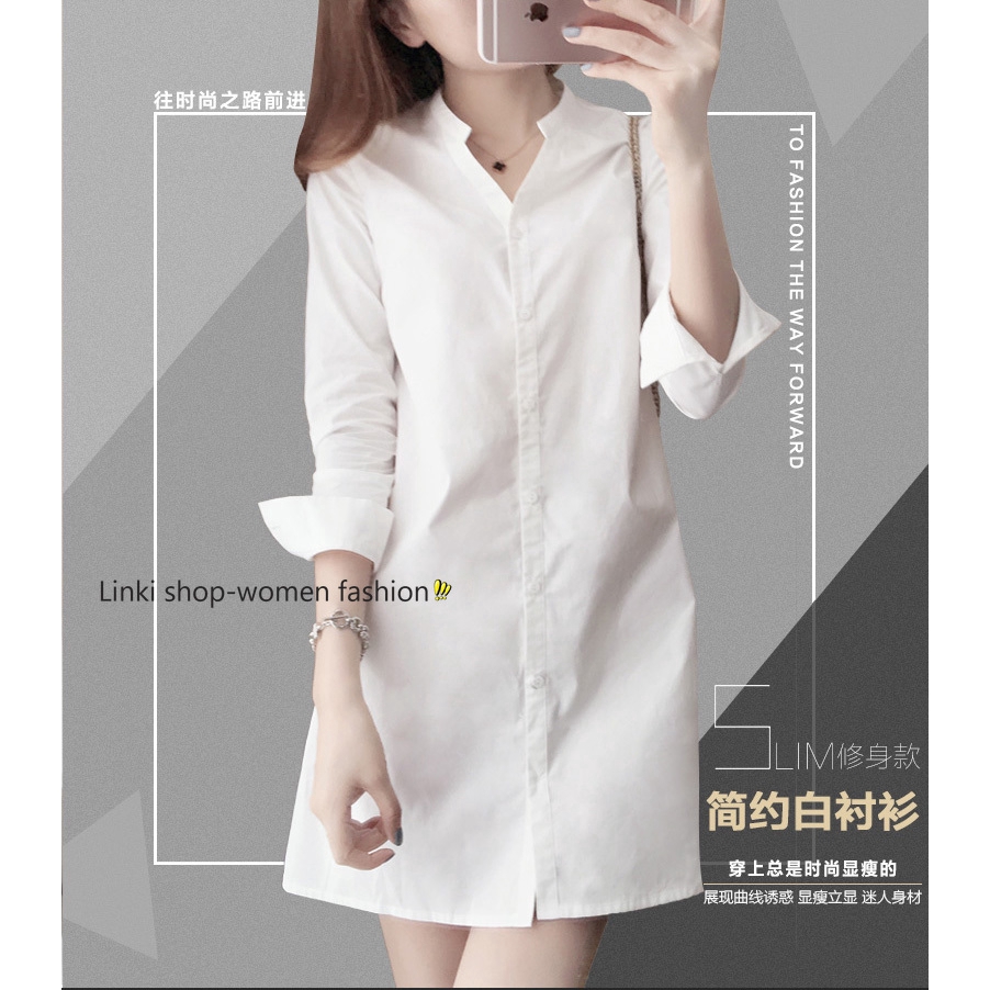 Korean white dress long sleeved simple office women dress | BigBuy360 - bigbuy360.vn