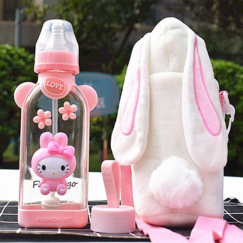 Bình Nước Thủy Tinh Có Ống Hút Thiết Kế Dễ Thương Cho Người Lớn Và Trẻ Em