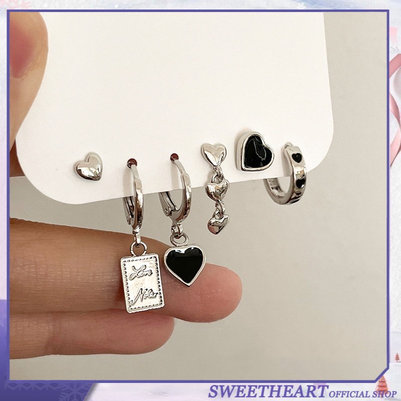 Set Sáu Khuyên Tai Trái Tim Đính Đá Sang Trọng Cho Nữ