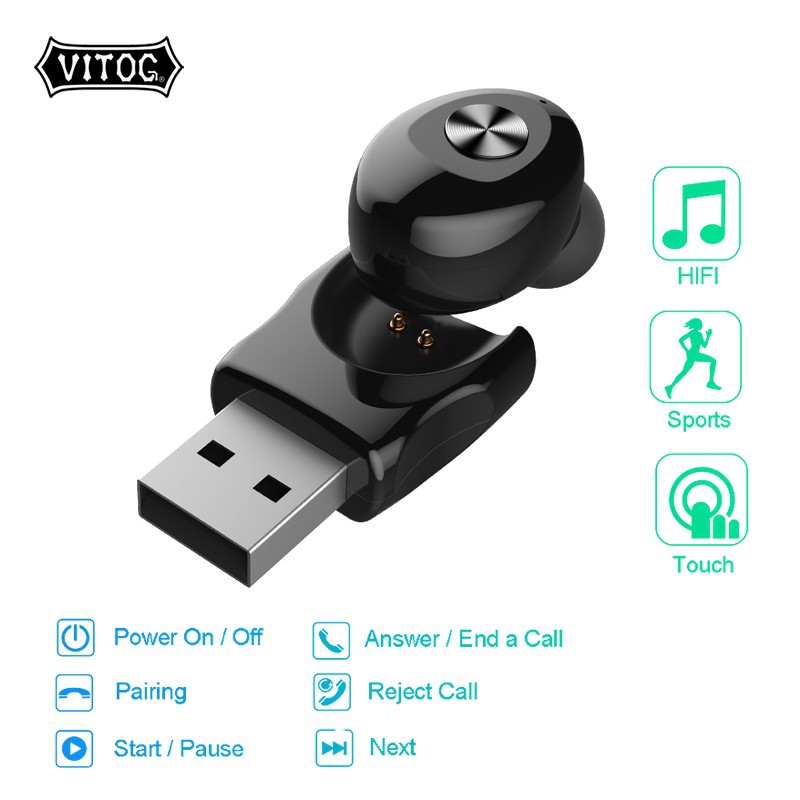 Tai nghe Bluetooth Vitog thiết kế mini nhỏ gọn tiện dụng