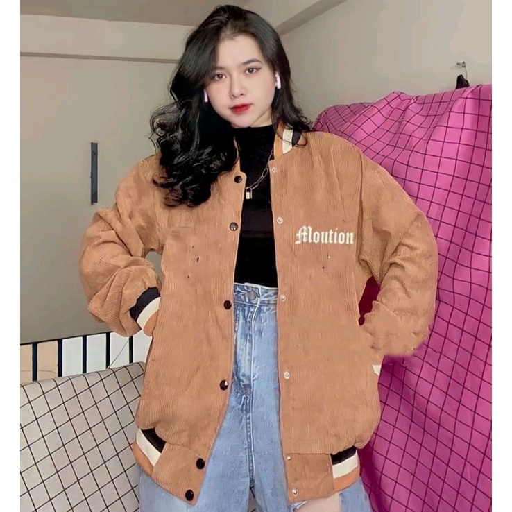 Áo khoác nhung tăm Unisex MOUTION áo khoác Bomber nhung Hàn Quốc