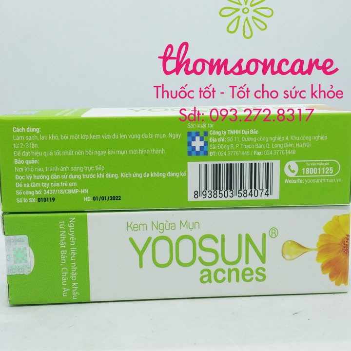 Kem ngừa mụn Yoosun Acnes tuýp 15g - sạch mụn, thâm từ thảo dược, cho da dầu, khô đâu đen, mụn mủ cho nam nữ