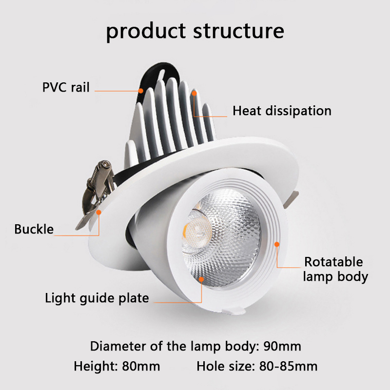 Đèn chiếu sáng âm trần COB âm trần 5W 360 ° Có thể xoay co dãn 3 màu Làm mờ 3000K / 4000K / 6000K Chiếu sáng trong nhà