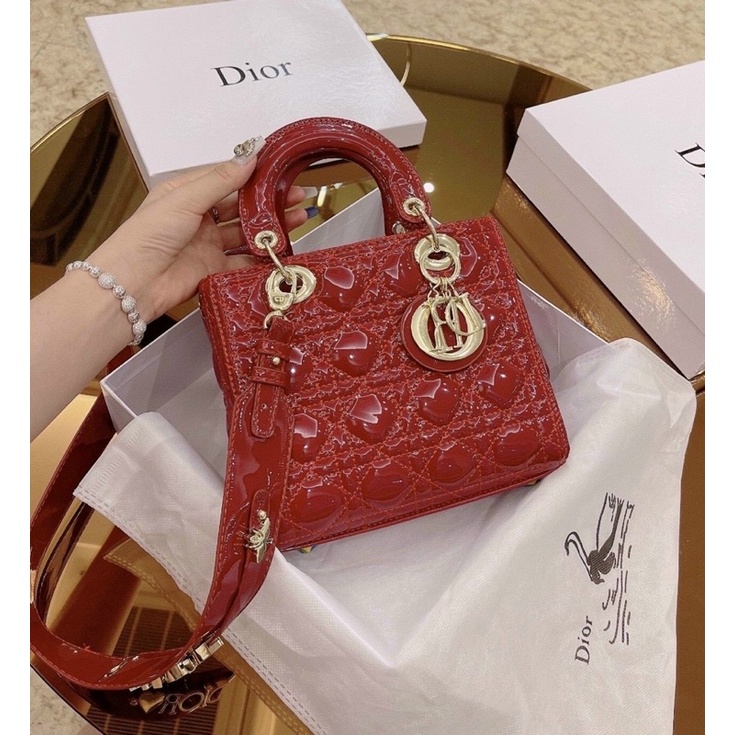 Túi xách cầm tay 4 ô lady  da bóng kèm chùm