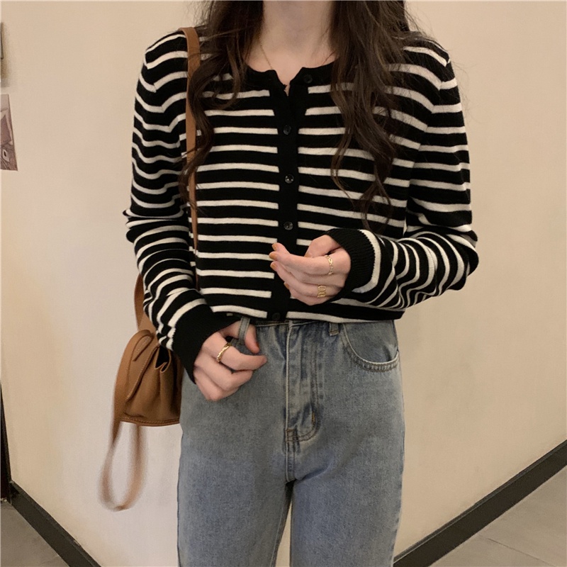 Áo cardigan dệt kim IELGY họa tiết kẻ sọc phong cách Hàn Quốc thời trang thanh lịch cho nữ