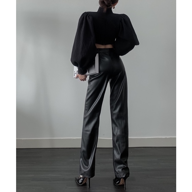 Quần suông chất vải da-LEATHER PANTS