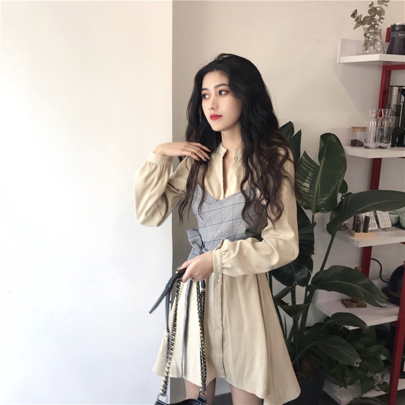 Xiaozhainv Đầm tay dài eo cao thời trang phong cách Hàn Quốc | BigBuy360 - bigbuy360.vn