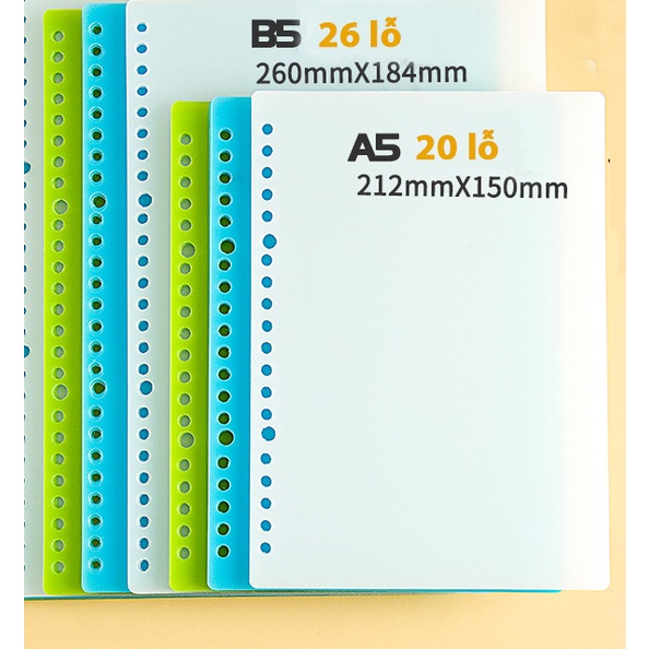 Bộ 4 Bìa nhựa tab phân trang sổ còng A5 / B5 / A4 màu trong suốt, xanh dương Bìa nhựa làm Binder