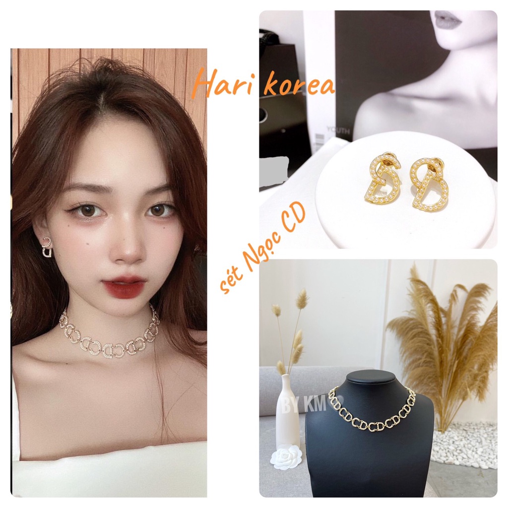 Vòng chocker CD - khuyên tai Full set - Hari korea accessories