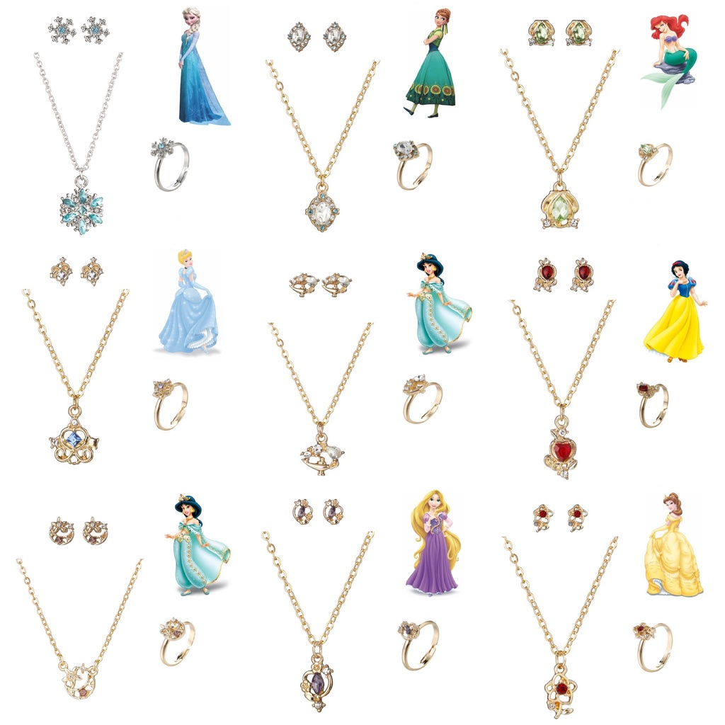 DISNEY Bộ Trang Sức 3 Món Gồm Vòng cổ/ Nhẫn/ Bông Tai/ Nhẫn Đính Đá Thời Trang Sang Trọng Cho Nữ