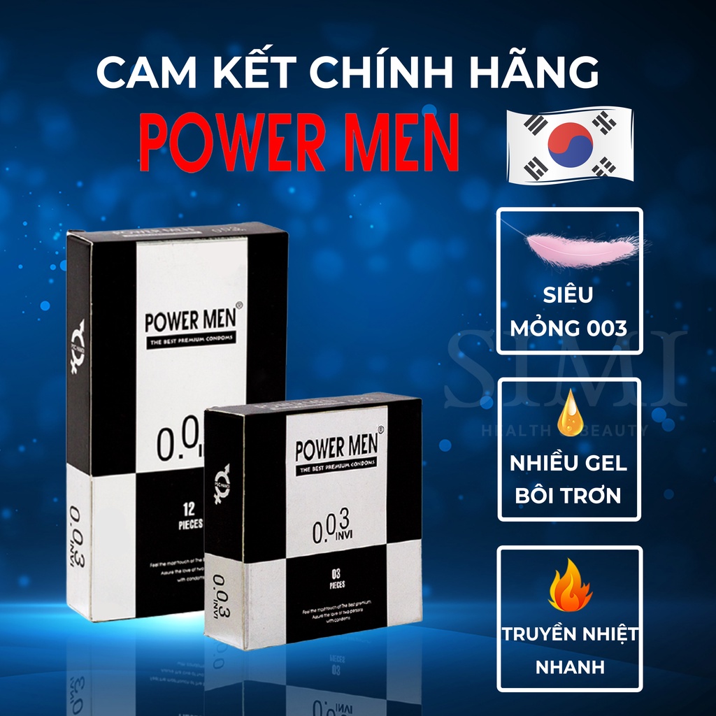 Bao cao su siêu mỏng POWER MEN 0.03 INVI chính hãng cao cấp bcs sieu mong truyền nhiệt nhanh nhiều gel bôi trơn