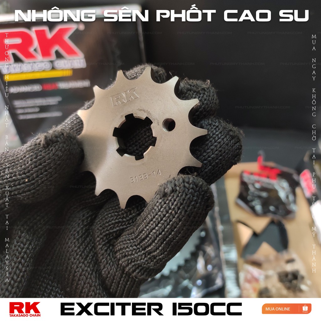 Nhông sên dĩa phốt cao su xe Exciter 150cc thương hiệu RK Nhật Bản