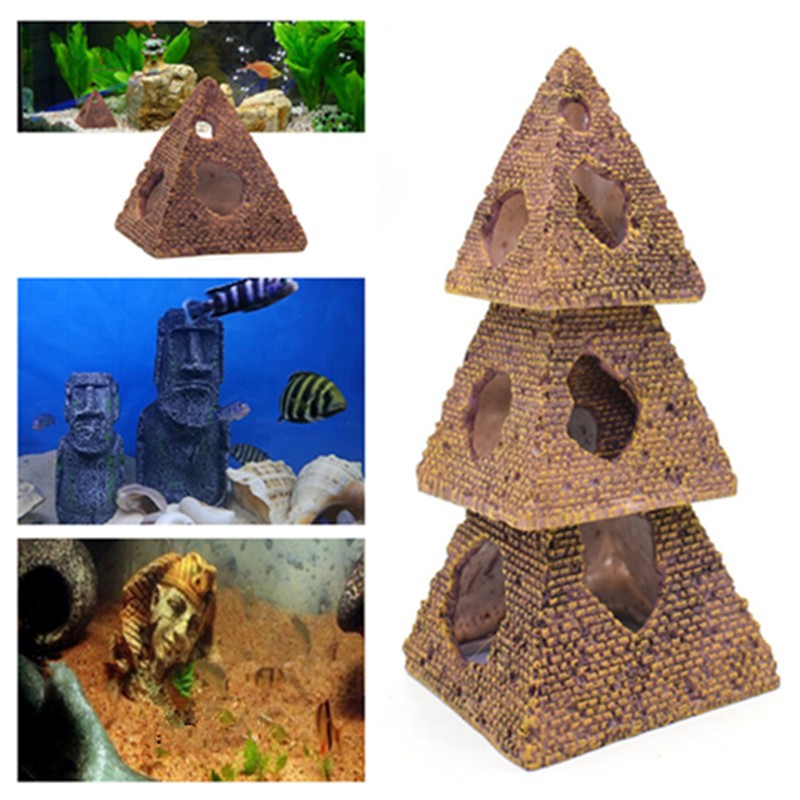 Resin Aquarium Decoration Easter Island Head Statue Egyptian Pharaoh Pyramid Desert Theme Ornament for Fish Tank