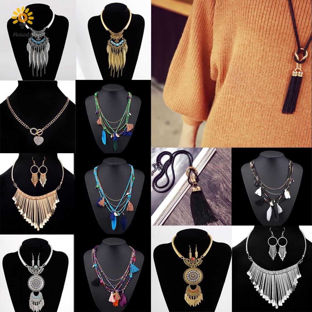 Bộ Trang Sức Vòng cổ Nhiều Lớp Bằng Kim Loại Phong Cách Punk Thời Trang Cho Nữ|Mặt Vòng cổ Tua Lông