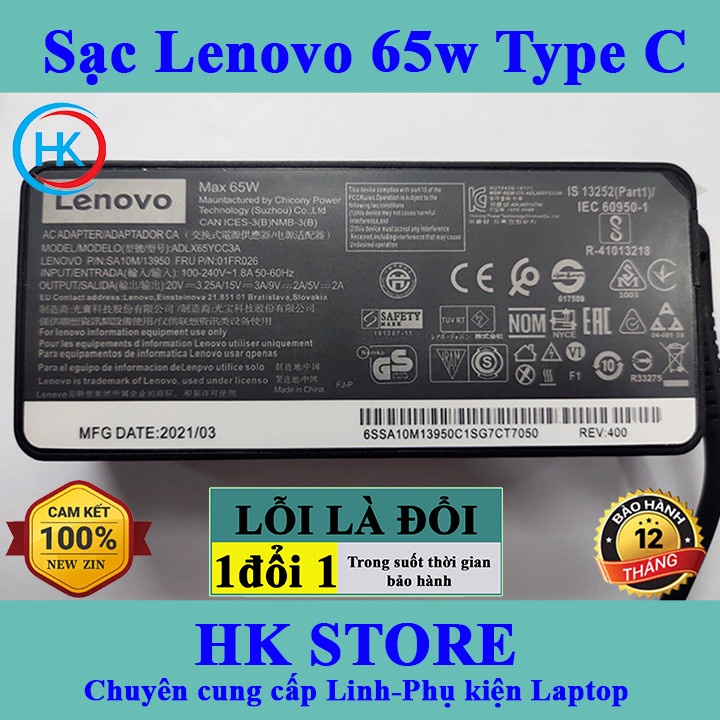 Sạc Lenovo 20V -3.25A 65W chân Type C