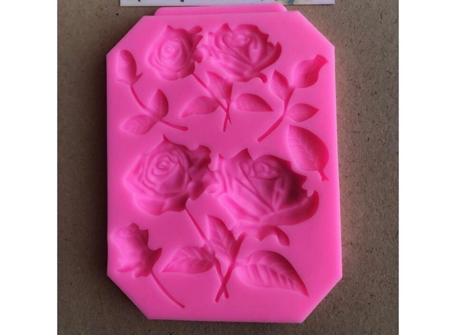 Khuôn silicon ren mặt bánh hình cành Hoa Hồng/ Khuôn ốp thành
