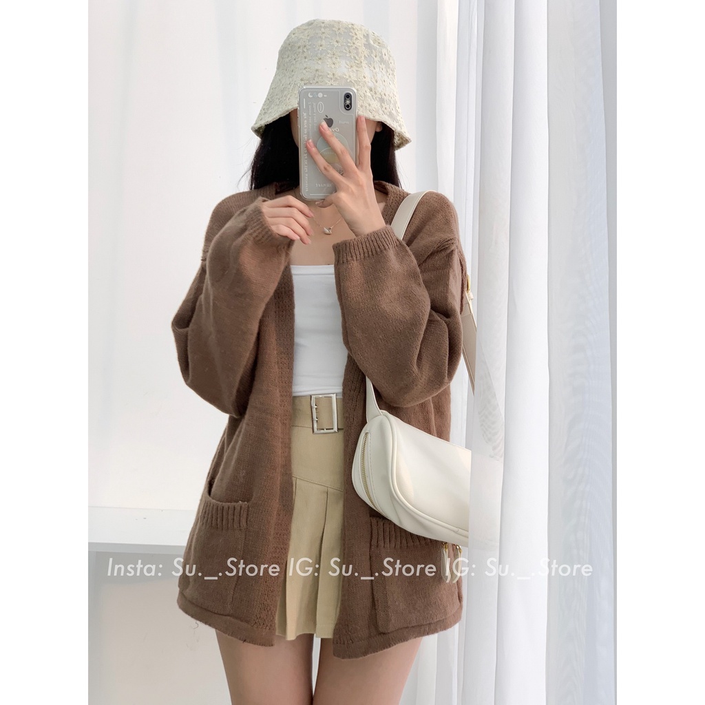 Áo cardigan len trơn 2 túi trước sọc lưng A2412 SUSTORE