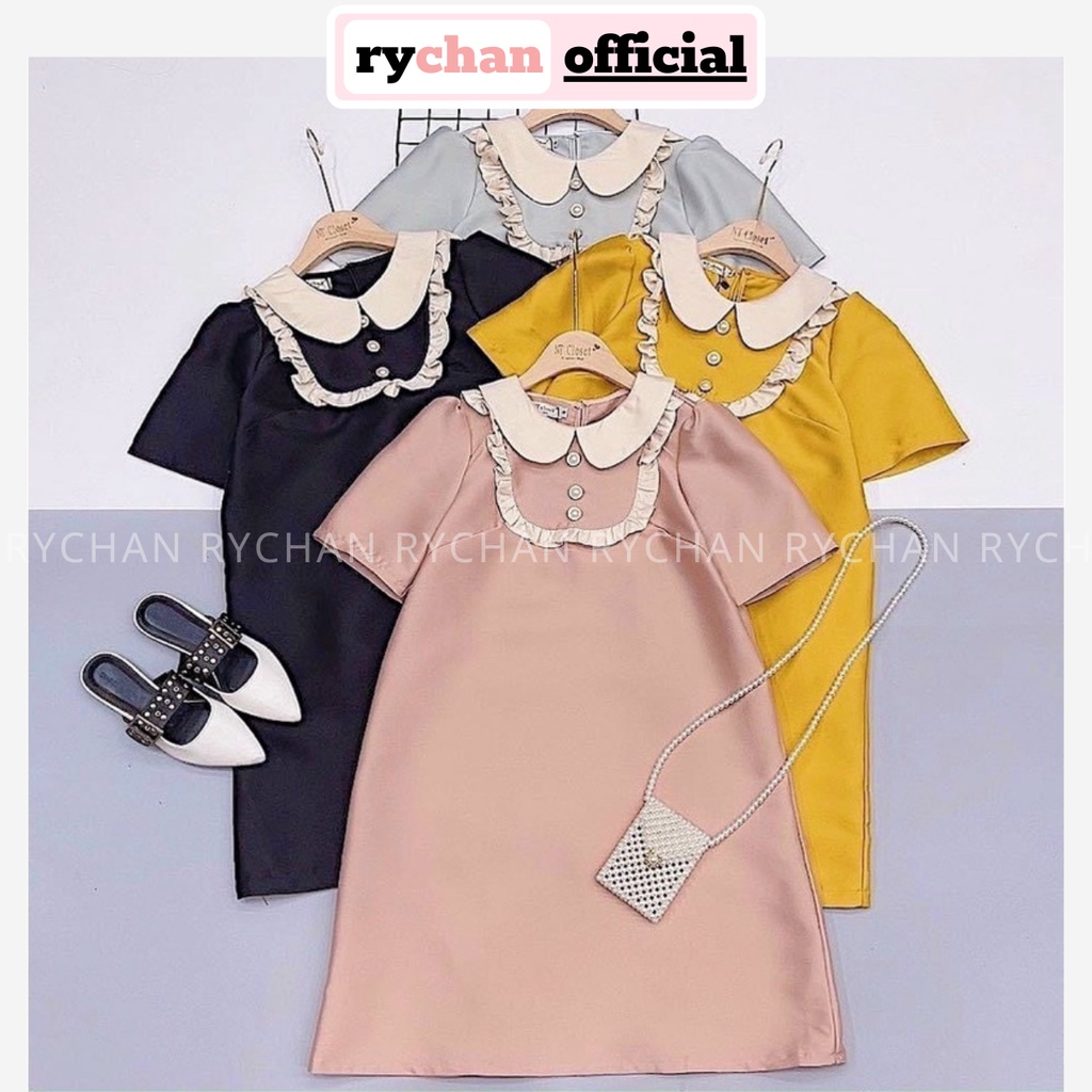 Đầm Nữ Dạo Phố Dáng Suông Cổ Ren Trắng Phối Bèo Cực Đáng Yêu Màu Xanh Hồng Vàng Đen [ẢNH THẬT CUỐI] - DX9803