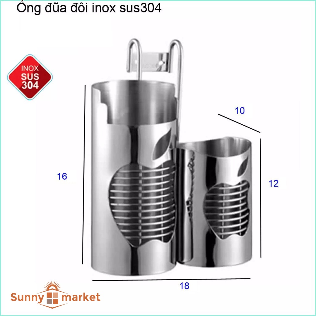 Ống đựng đũa nhà bếp inox SUS 304 cao cấp, ống đựng đũa đôi quả táo sang trọng