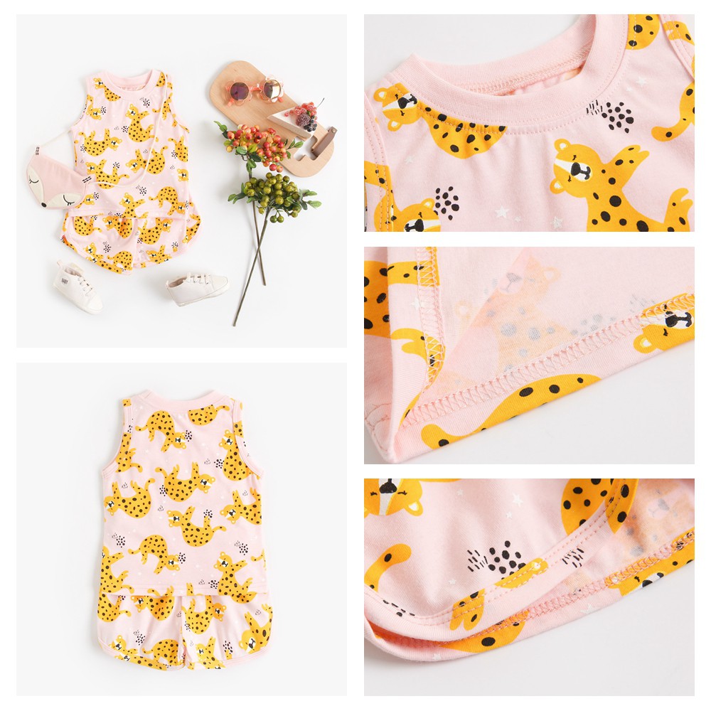 Bộ đồ 2 mảnh SANLUTOZ gồm áo không tay và quần short hoạt hình mùa hè cho trẻ em