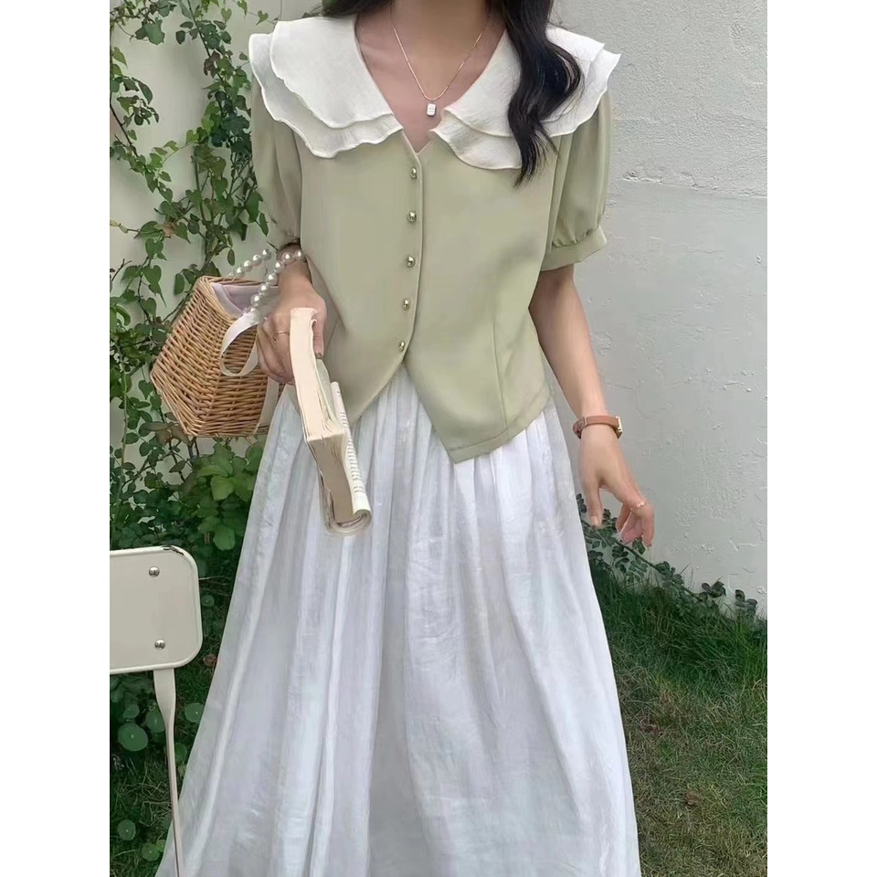 Áo sơ mi cổ kép phong cách Ulzzang Hàn Quốc