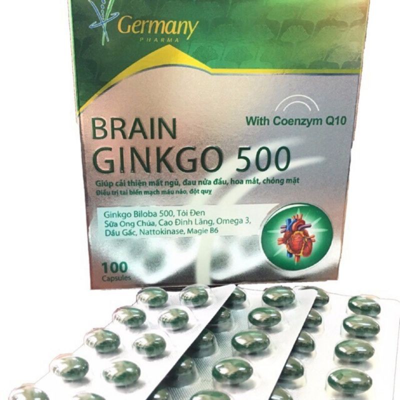 BRAIN Ginkgo 500 Giúp hoạt huyết, tăng cường lưu thông máu hộp 100 viên chính hãng