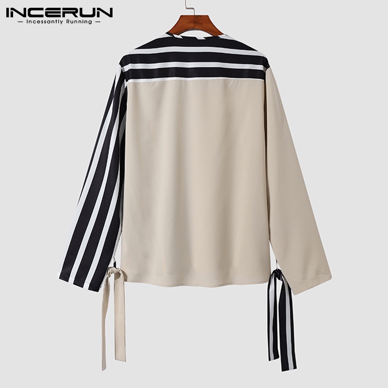 Áo sơ mi INCERUN tay dài cổ chữ v thời trang sành điệu cho nam