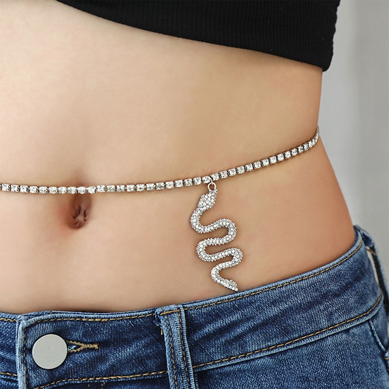 Dây Xích Đeo Hông Đính Đá Hình Rắn Bằng Bạc Cho Nữ
