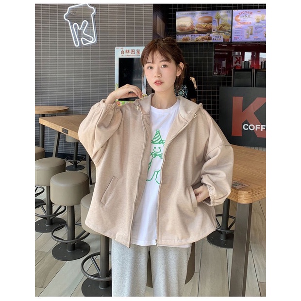 [Ảnh thật] Áo khoác nhung lì dáng rộng 2 lớp bo tay ulzzang