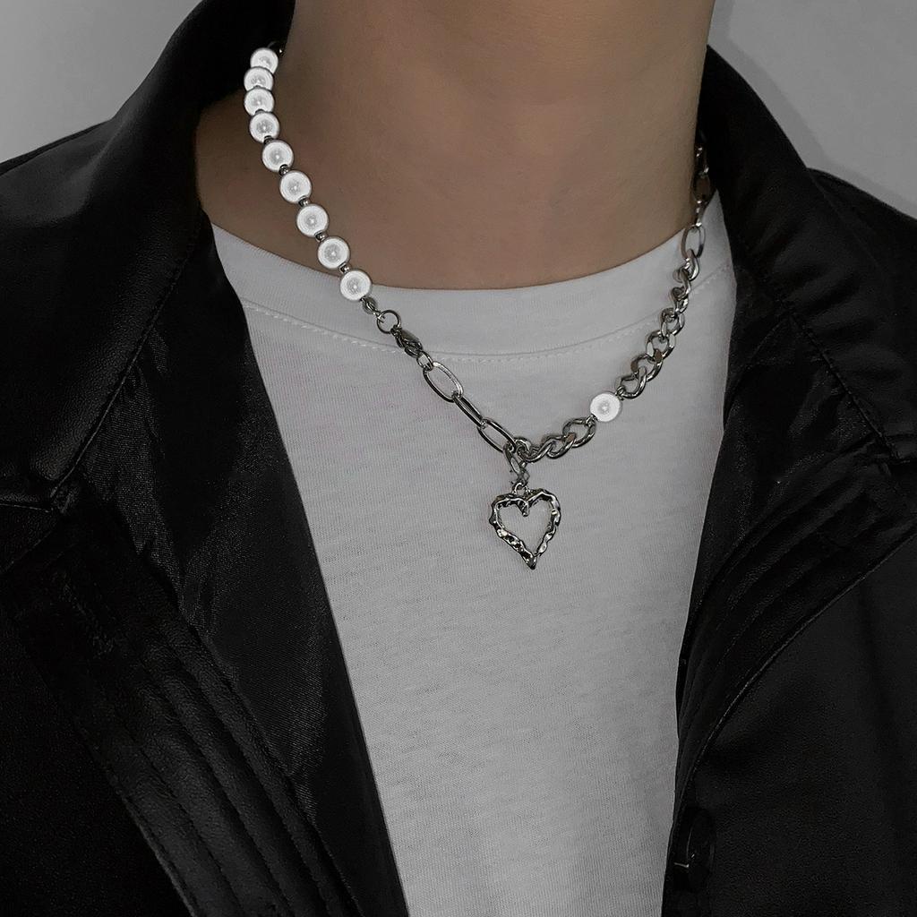 Vòng cổ mặt hình trái tim đính hạt ngọc trai giả phong cách hip hop cá tính 191029