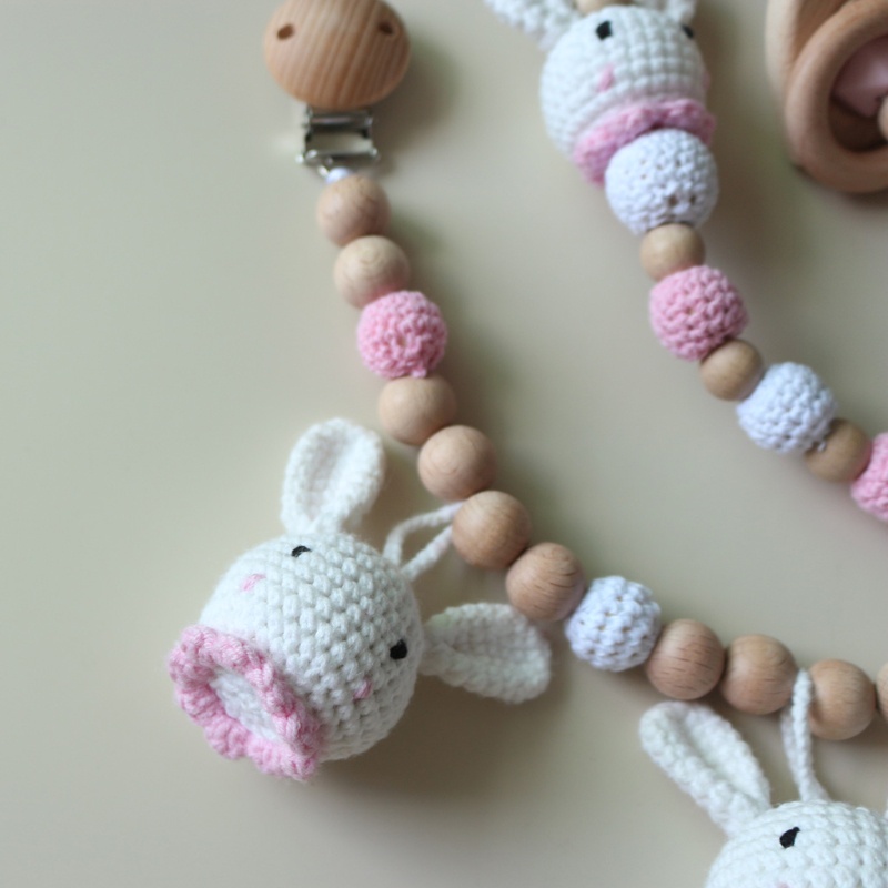 Dây Treo Núm Vú Giả / Núm Vú Giả Bằng Gỗ Gắn Xe Đẩy Em Bé Sơ Sinh