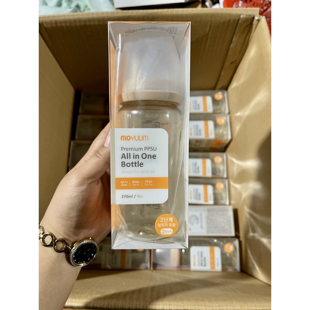 ( Kèm núm ) Bình sữa Moyuum trắng 170ml/270ml Hàn quốc cho bé núm siêu mềm như ti mẹ