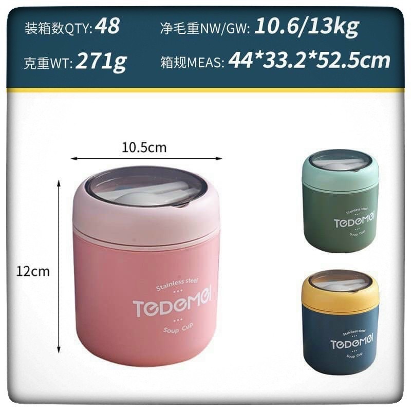 Bình ủ cháo Tedemel dung tích 530ml lõi thép không gỉ 30d cao cấp nhỏ gọn  tiện lợi