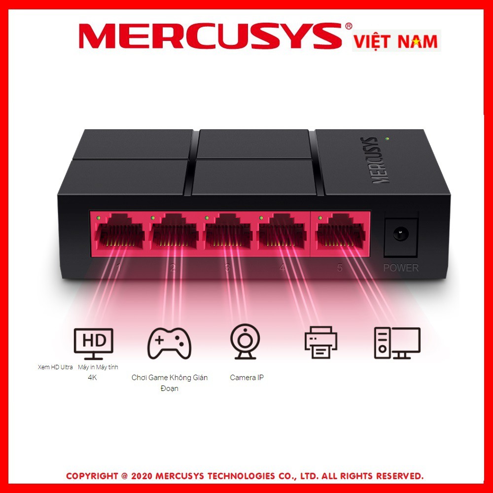 Switch Để Bàn 5 Cổng 10/100/1000 Mbps Mercusys MS105G