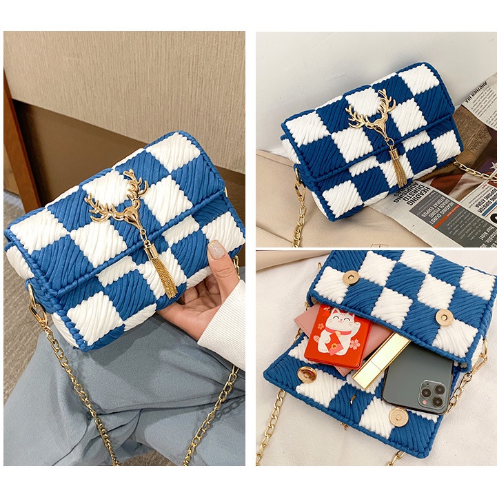Túi tự đan đeo chéo handmade caro thời trang- Phụ Kiện Đan Túi