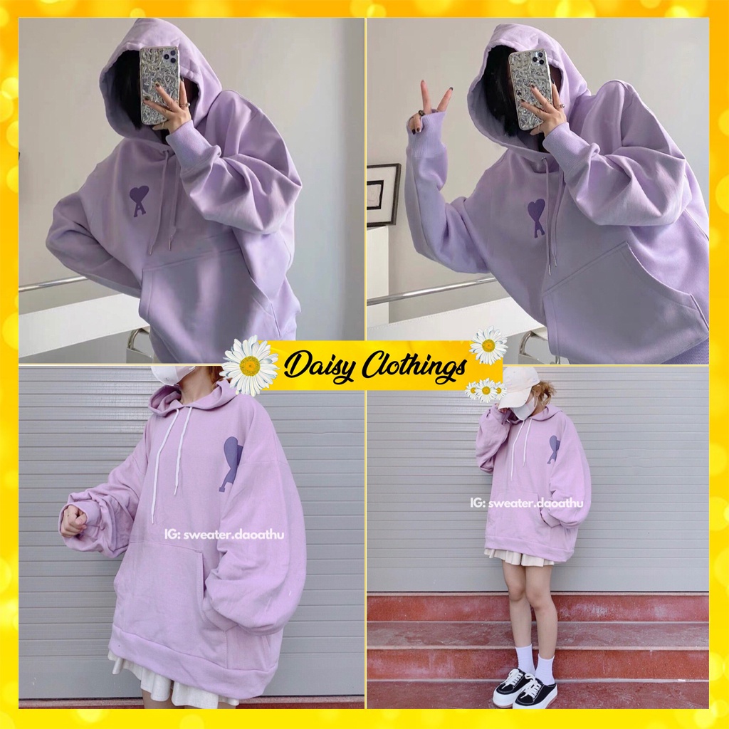[Có Video Thật + Ảnh Thật] Áo Hoodie Tím Trái Tim Trên Ngực Chất Nỉ Dày Dặn Form Rộng Mã 744 - Daisy Clothings