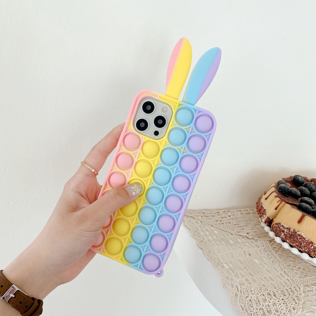 Ốp Điện Thoại Silicon Tpu Mềm Hình Tai Thỏ 3D Nhiều Màu Chống Sốc Cho iPhone 11 12 13 Pro Max mini XS Max X XS XR 7 8 Plus