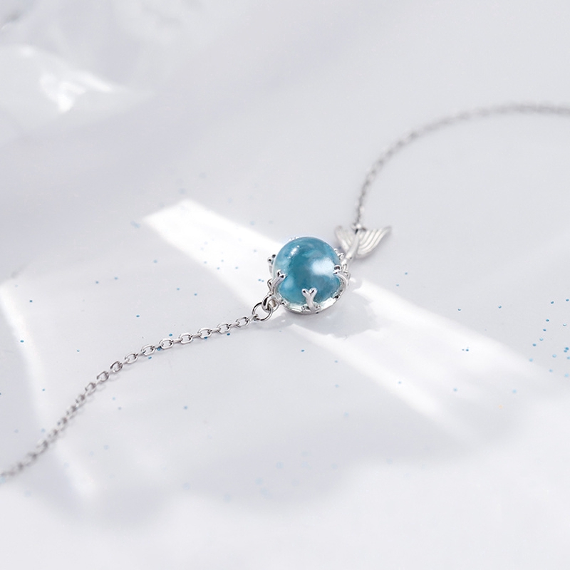 Lắc tay màu bạc đính hạt pha lê xanh dương và đuôi cá xinh xắn thời trang dành cho nữ | BigBuy360 - bigbuy360.vn