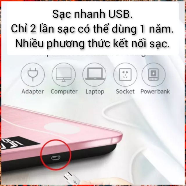 Cân điện tử, cân điện tử mini bluetooth đo lượng mỡ cơ thể, sạc pin dây USB [ bảo hành 12 tháng]